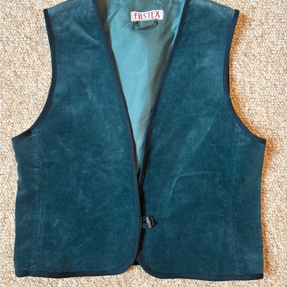 Vintage Eastex Teal Suede Velvet Vest with Toggle British Fashion Brand 80s 90s